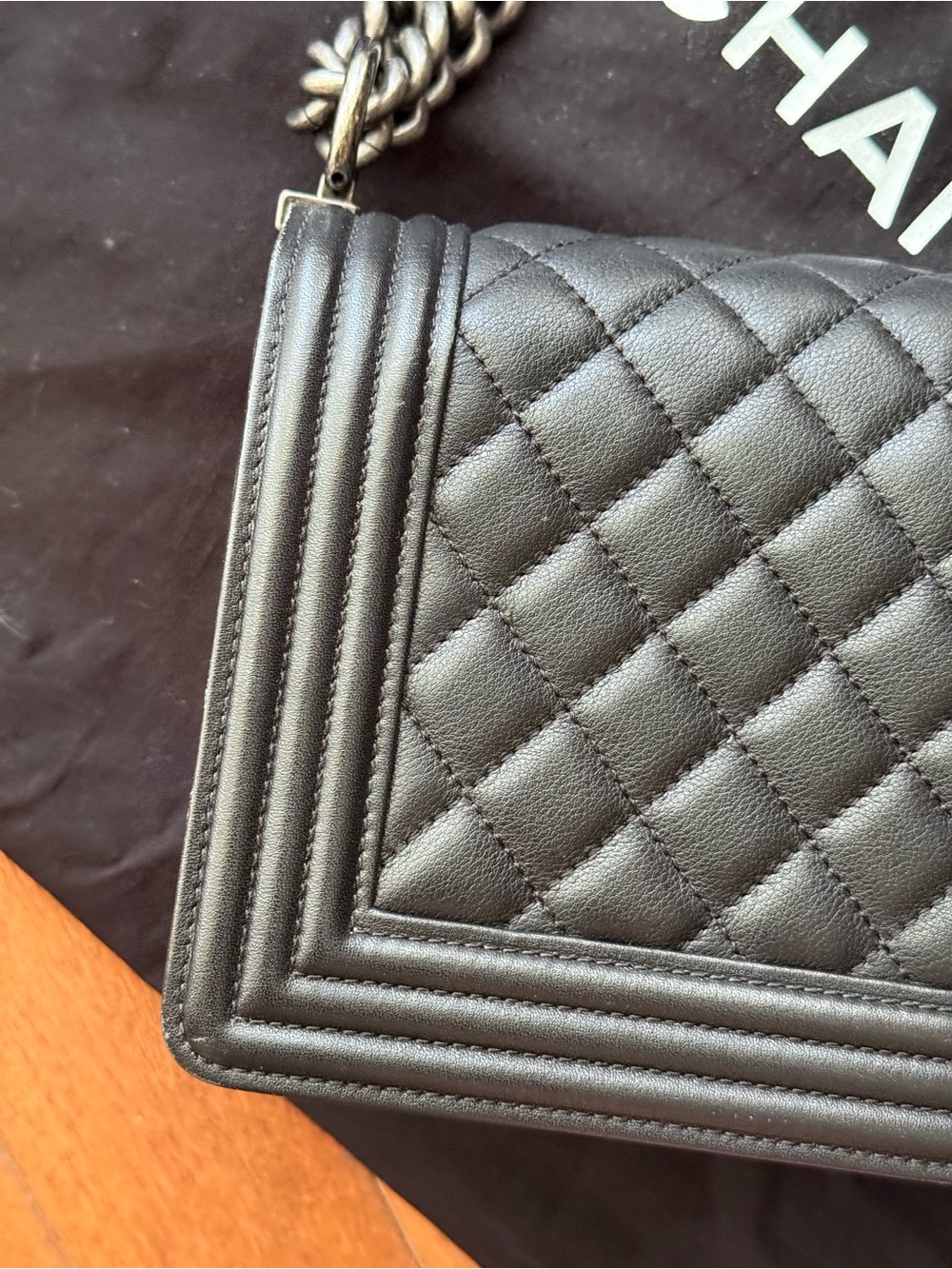 Chanel Black Quilted Boy Bag with Ruthenium Chain Strap - Picture 15 of 16